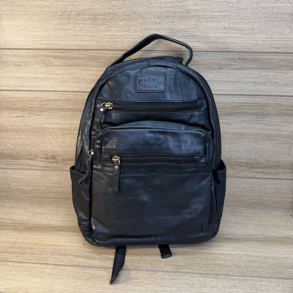 Chaps Ralph Lauren Genuine Leather Laptop Bag Backpack Black Work Travel